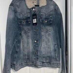 True Religion Blue Denim Jacket with Cream Collar